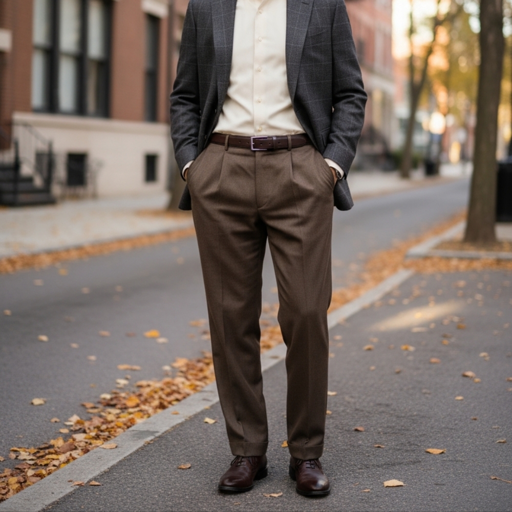 Haband 40 Short Dress Pants Pleated Relaxed Fit Brown Herringbone